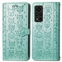 Leather Case Stands Fashionable Pattern Flip Cover Holder S03D for Huawei Honor V40 5G Green