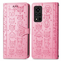 Leather Case Stands Fashionable Pattern Flip Cover Holder S03D for Huawei Honor V40 5G Pink