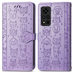 Leather Case Stands Fashionable Pattern Flip Cover Holder S03D for Huawei Honor V40 5G Purple