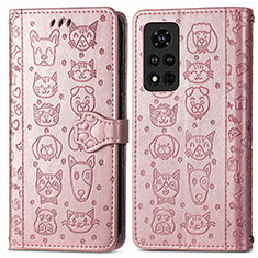 Leather Case Stands Fashionable Pattern Flip Cover Holder S03D for Huawei Honor V40 5G Rose Gold