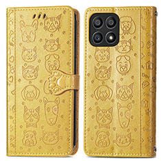 Leather Case Stands Fashionable Pattern Flip Cover Holder S03D for Huawei Honor X30i Yellow