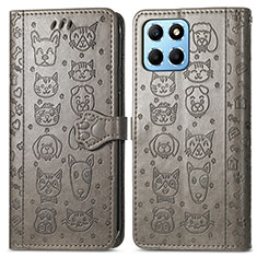 Leather Case Stands Fashionable Pattern Flip Cover Holder S03D for Huawei Honor X6 5G Gray