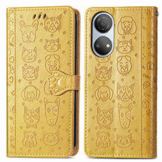 Leather Case Stands Fashionable Pattern Flip Cover Holder S03D for Huawei Honor X7 Yellow