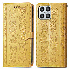 Leather Case Stands Fashionable Pattern Flip Cover Holder S03D for Huawei Honor X8 4G Yellow