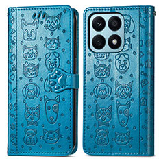 Leather Case Stands Fashionable Pattern Flip Cover Holder S03D for Huawei Honor X8a 4G Blue