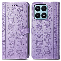 Leather Case Stands Fashionable Pattern Flip Cover Holder S03D for Huawei Honor X8a 4G Purple