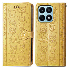 Leather Case Stands Fashionable Pattern Flip Cover Holder S03D for Huawei Honor X8a 4G Yellow