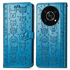 Leather Case Stands Fashionable Pattern Flip Cover Holder S03D for Huawei Honor X9 5G Blue