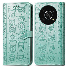 Leather Case Stands Fashionable Pattern Flip Cover Holder S03D for Huawei Honor X9 5G Green