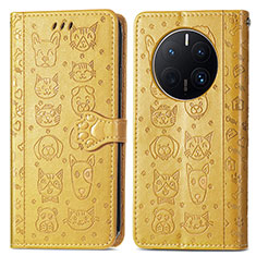 Leather Case Stands Fashionable Pattern Flip Cover Holder S03D for Huawei Mate 50 Pro Yellow