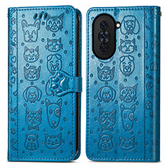 Leather Case Stands Fashionable Pattern Flip Cover Holder S03D for Huawei Nova 10 Blue