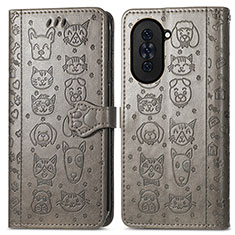 Leather Case Stands Fashionable Pattern Flip Cover Holder S03D for Huawei Nova 10 Gray