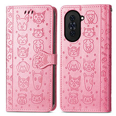 Leather Case Stands Fashionable Pattern Flip Cover Holder S03D for Huawei Nova 10 Pink