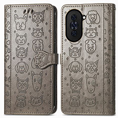 Leather Case Stands Fashionable Pattern Flip Cover Holder S03D for Huawei Nova 10 Pro Gray