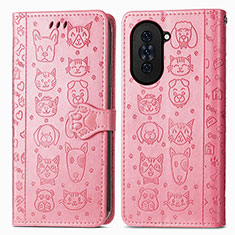 Leather Case Stands Fashionable Pattern Flip Cover Holder S03D for Huawei Nova 10 Pro Pink