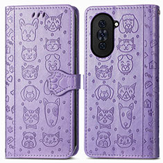 Leather Case Stands Fashionable Pattern Flip Cover Holder S03D for Huawei Nova 10 Pro Purple