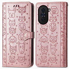 Leather Case Stands Fashionable Pattern Flip Cover Holder S03D for Huawei Nova 10 Pro Rose Gold