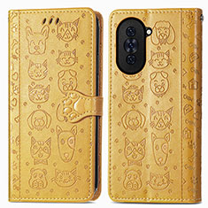 Leather Case Stands Fashionable Pattern Flip Cover Holder S03D for Huawei Nova 10 Pro Yellow