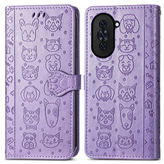 Leather Case Stands Fashionable Pattern Flip Cover Holder S03D for Huawei Nova 10 Purple