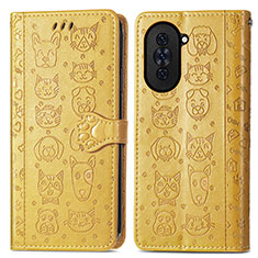 Leather Case Stands Fashionable Pattern Flip Cover Holder S03D for Huawei Nova 10 Yellow