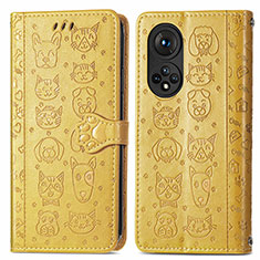 Leather Case Stands Fashionable Pattern Flip Cover Holder S03D for Huawei Nova 9 Pro Yellow