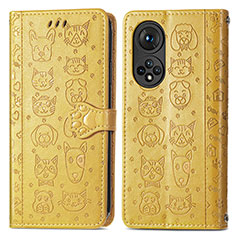 Leather Case Stands Fashionable Pattern Flip Cover Holder S03D for Huawei Nova 9 Yellow