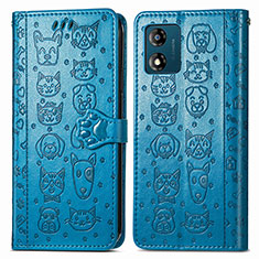 Leather Case Stands Fashionable Pattern Flip Cover Holder S03D for Motorola Moto E13 Blue