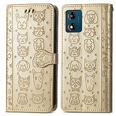 Leather Case Stands Fashionable Pattern Flip Cover Holder S03D for Motorola Moto E13 Gold