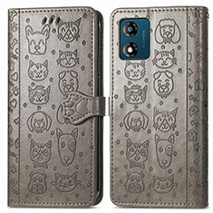 Leather Case Stands Fashionable Pattern Flip Cover Holder S03D for Motorola Moto E13 Gray