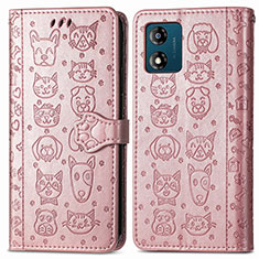 Leather Case Stands Fashionable Pattern Flip Cover Holder S03D for Motorola Moto E13 Pink