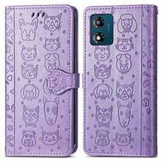 Leather Case Stands Fashionable Pattern Flip Cover Holder S03D for Motorola Moto E13 Purple