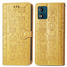 Leather Case Stands Fashionable Pattern Flip Cover Holder S03D for Motorola Moto E13 Yellow