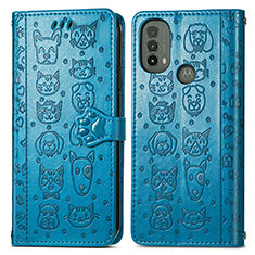 Leather Case Stands Fashionable Pattern Flip Cover Holder S03D for Motorola Moto E20 Blue