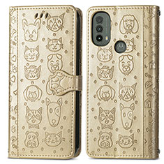 Leather Case Stands Fashionable Pattern Flip Cover Holder S03D for Motorola Moto E20 Gold