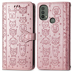 Leather Case Stands Fashionable Pattern Flip Cover Holder S03D for Motorola Moto E20 Rose Gold