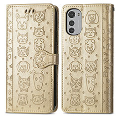 Leather Case Stands Fashionable Pattern Flip Cover Holder S03D for Motorola Moto E32 Gold