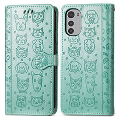 Leather Case Stands Fashionable Pattern Flip Cover Holder S03D for Motorola Moto E32 Green