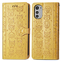 Leather Case Stands Fashionable Pattern Flip Cover Holder S03D for Motorola Moto E32 Yellow