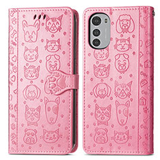 Leather Case Stands Fashionable Pattern Flip Cover Holder S03D for Motorola Moto E32s Pink