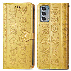 Leather Case Stands Fashionable Pattern Flip Cover Holder S03D for Motorola Moto Edge 20 5G Yellow