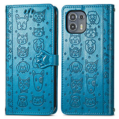 Leather Case Stands Fashionable Pattern Flip Cover Holder S03D for Motorola Moto Edge 20 Lite 5G Blue