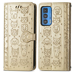 Leather Case Stands Fashionable Pattern Flip Cover Holder S03D for Motorola Moto Edge 20 Pro 5G Gold