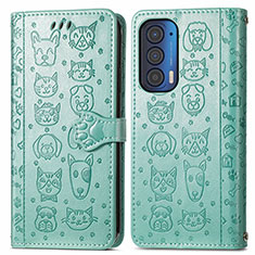 Leather Case Stands Fashionable Pattern Flip Cover Holder S03D for Motorola Moto Edge (2021) 5G Green