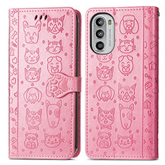 Leather Case Stands Fashionable Pattern Flip Cover Holder S03D for Motorola Moto Edge (2022) 5G Pink