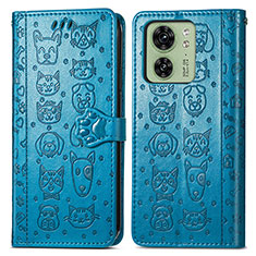 Leather Case Stands Fashionable Pattern Flip Cover Holder S03D for Motorola Moto Edge (2023) 5G Blue