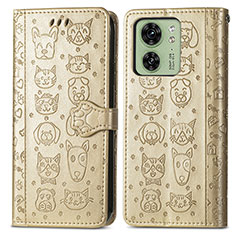 Leather Case Stands Fashionable Pattern Flip Cover Holder S03D for Motorola Moto Edge (2023) 5G Gold