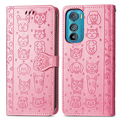 Leather Case Stands Fashionable Pattern Flip Cover Holder S03D for Motorola Moto Edge 30 5G Pink