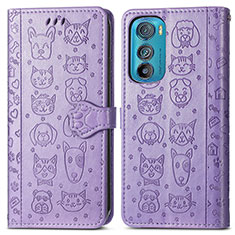 Leather Case Stands Fashionable Pattern Flip Cover Holder S03D for Motorola Moto Edge 30 5G Purple