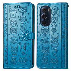 Leather Case Stands Fashionable Pattern Flip Cover Holder S03D for Motorola Moto Edge 30 Pro 5G Blue