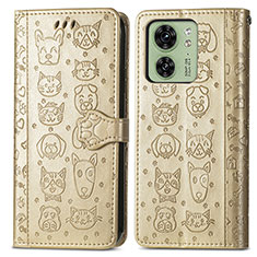 Leather Case Stands Fashionable Pattern Flip Cover Holder S03D for Motorola Moto Edge 40 5G Gold